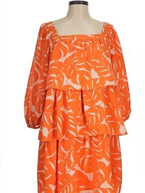 Who What Wear Orange Floral Tiered Peasant Dress